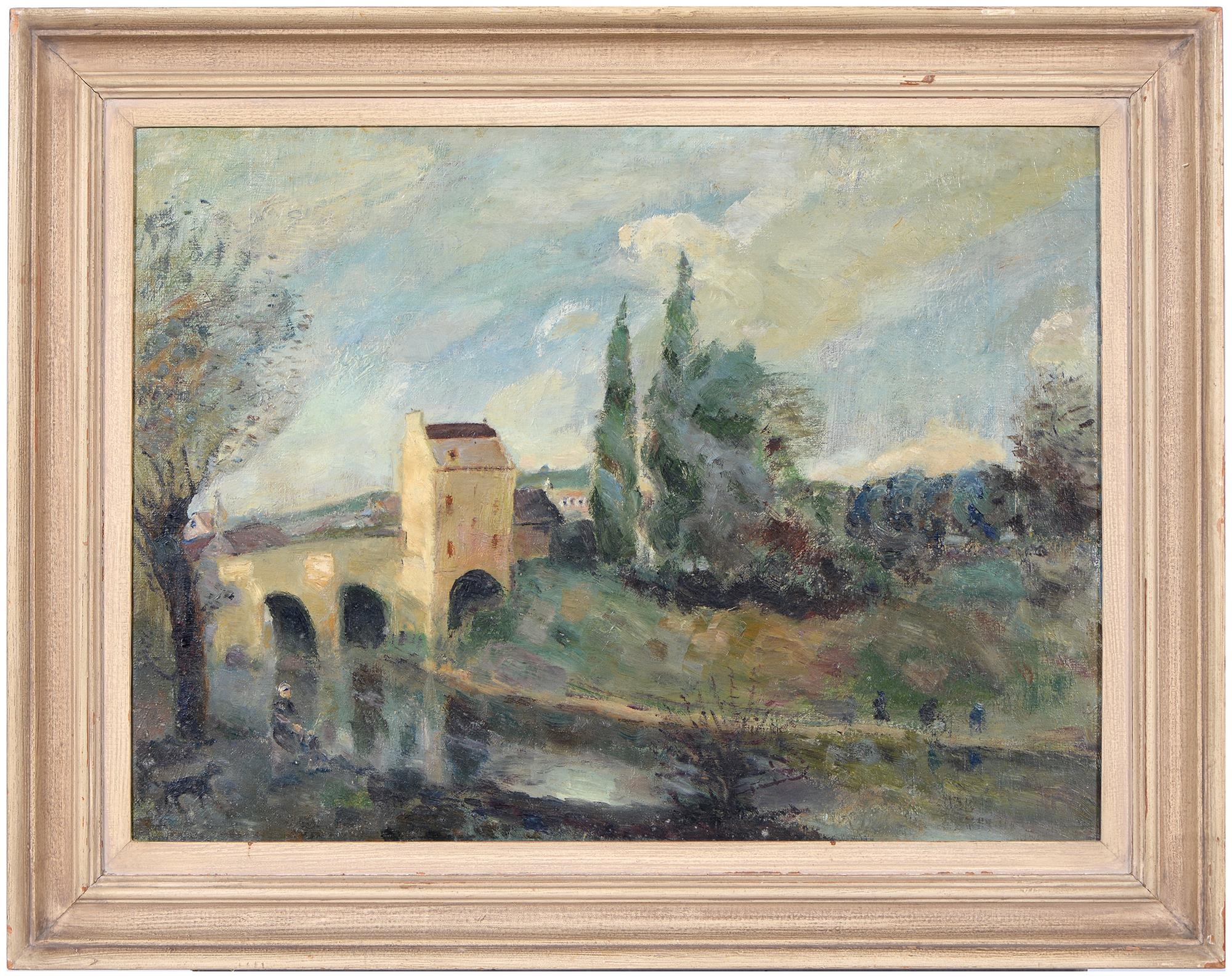 Landscape, with a Figure and Dog by a River